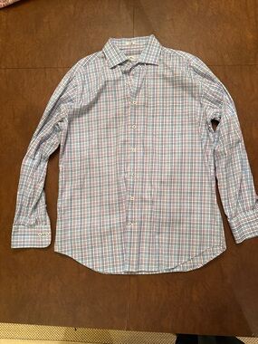 Peter Millar Never Worn Light Blue and Purple Plaid Long-Sleeve Dress Shirt